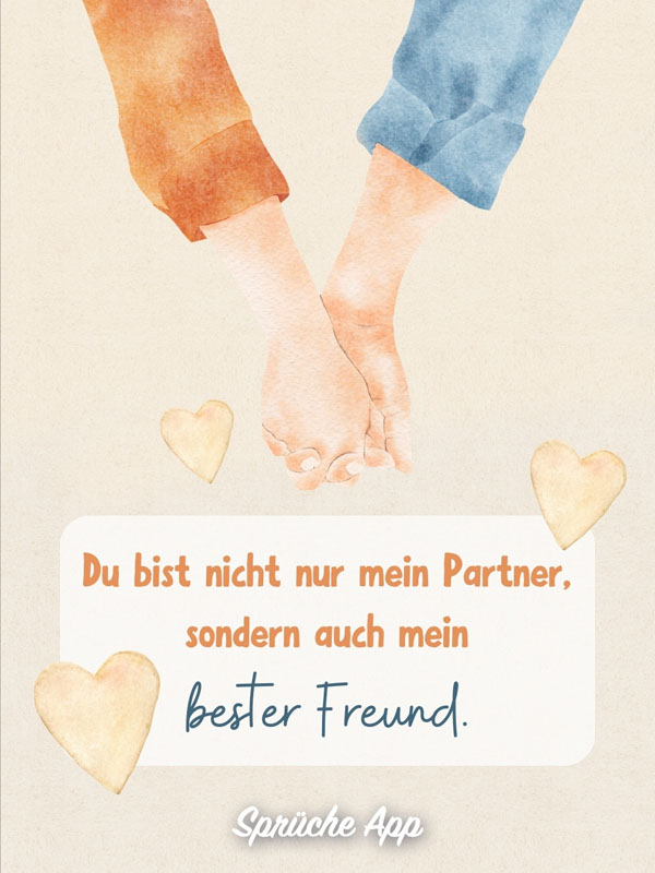 illustrierte Hände, die sich halten mit Liebesspruch „Du bist nicht nur mein Partner, sondern auch mein bester Freund."