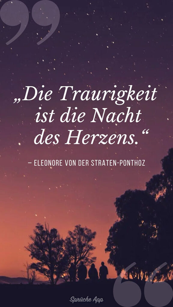 Sternenhimmel in der Natur mit Zitat: „Die Traurigkeit ist die Nacht des Herzens.“ von Eleonore von der Straten-Ponthoz